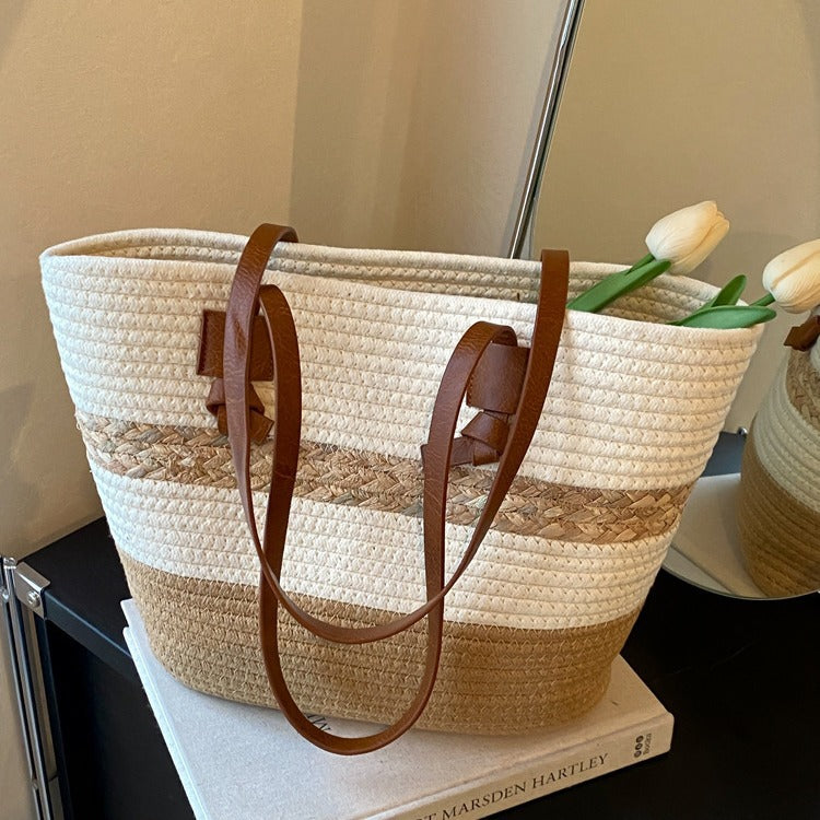 Bolso de playa grande de paja tejida – estilo natural y elegante